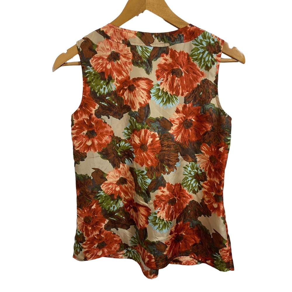 Talbots 100% Silk Floral Sleeveless Blouse Pleated Neck Romantic Boho Feminine 4 - Picture 3 of 9